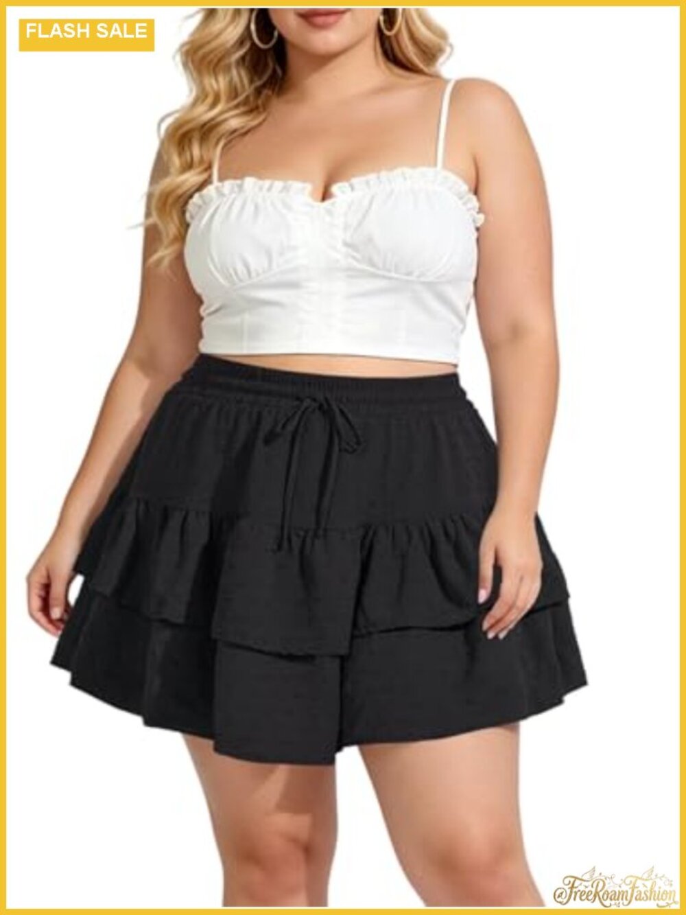 Plus Size Tiered Mini Skorts High Waisted Ruffle Flowy Summer Beach Skirt with